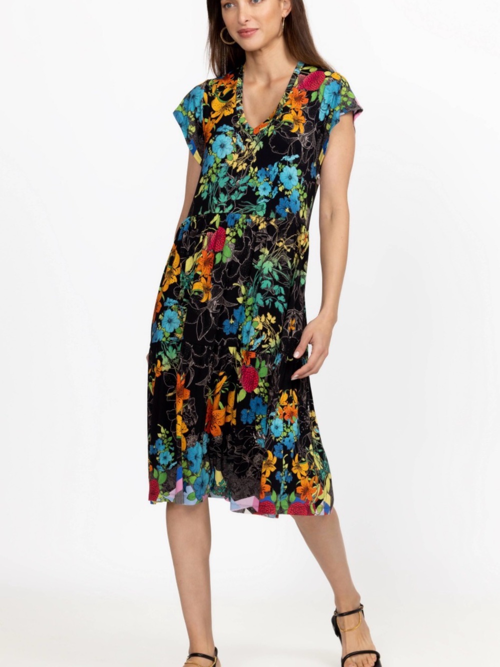 NERO SEQUENCE TIERED TEA LENGTH DRESS